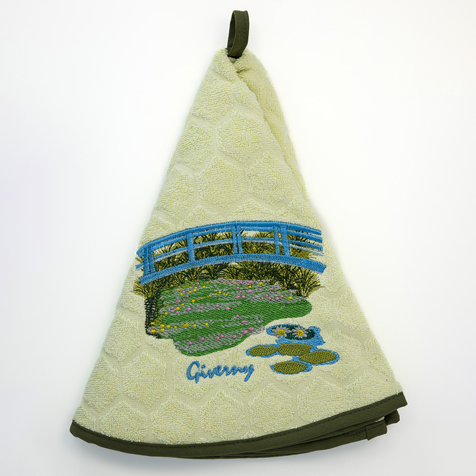 Torchon rond vert d’eau ” Le pont Giverny”